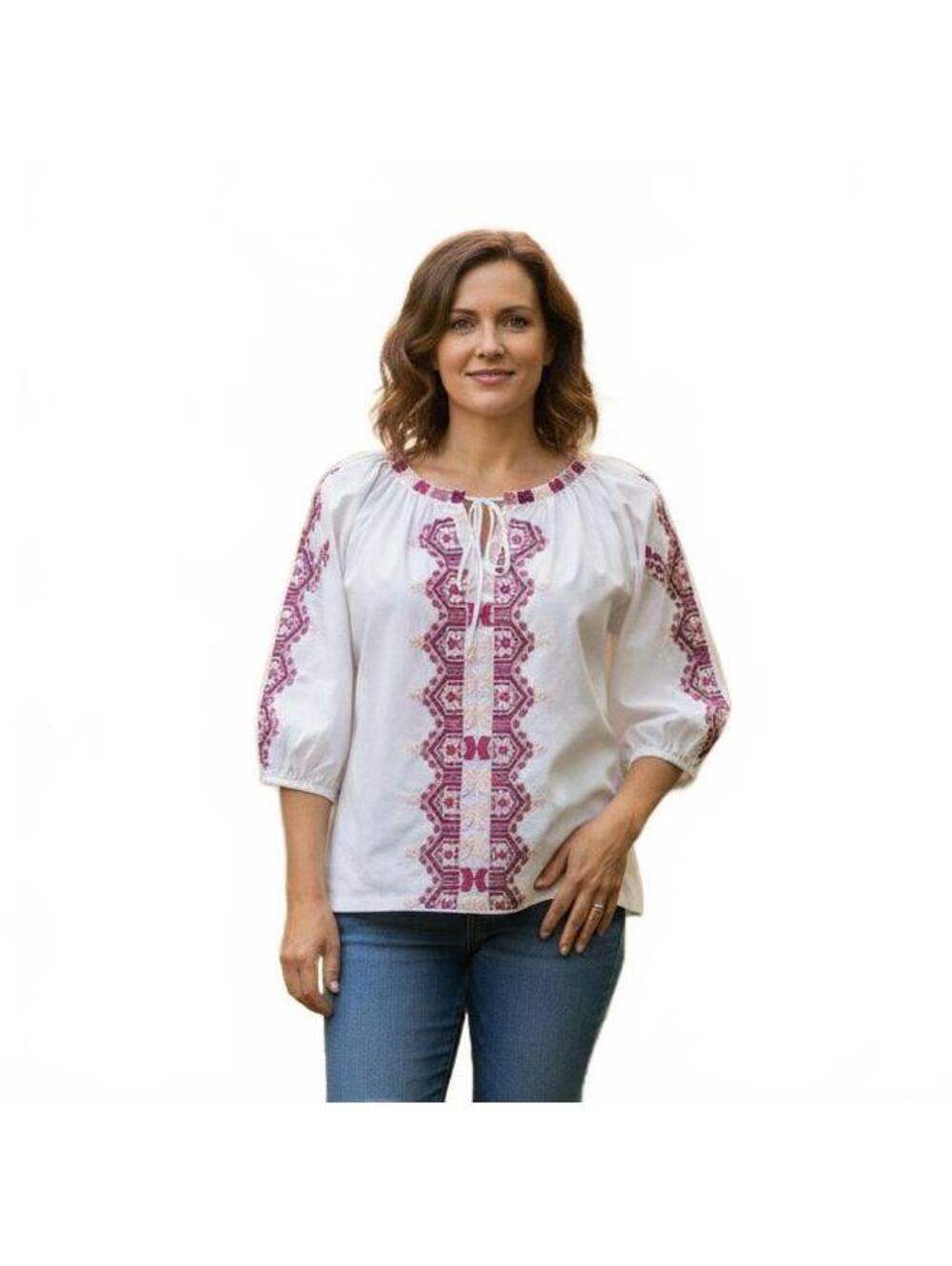 Embroidered Peasant Blouse with Puff Sleeves NWT Bohemian Business Casual